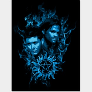 Sam and Dean in Flames Posters and Art